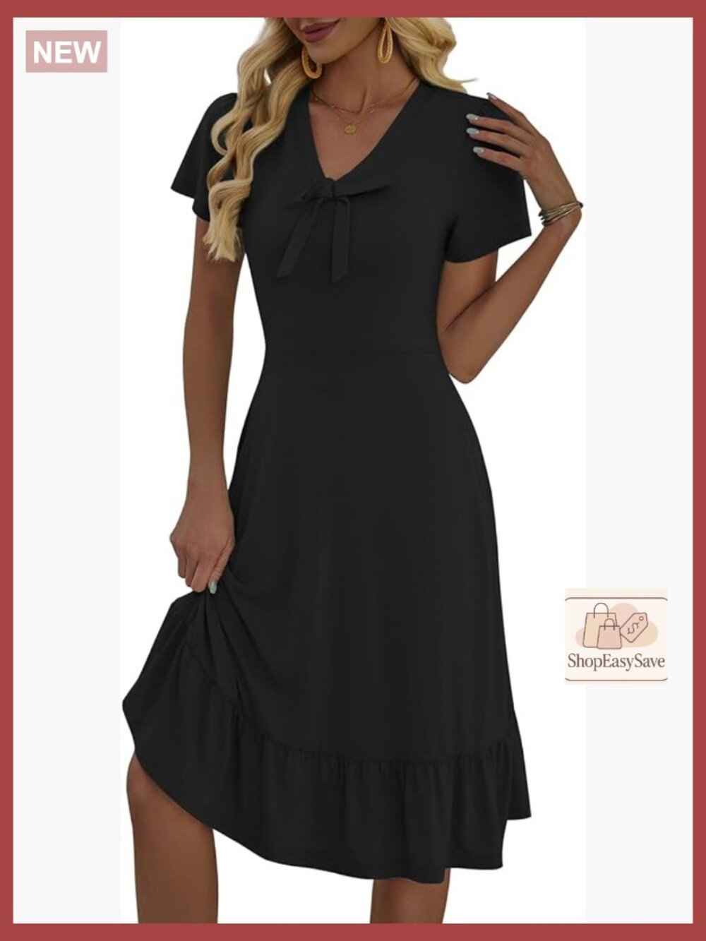 V-Neck Midi Sundress Elegant Floral Casual Short Sleeve Dress with Pockets